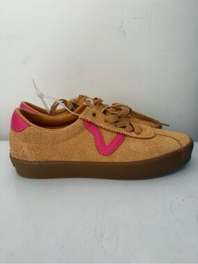 Vans Unisex Tan Suede Sneakers with Pink Accent size men’s 3.5 and women’s 5